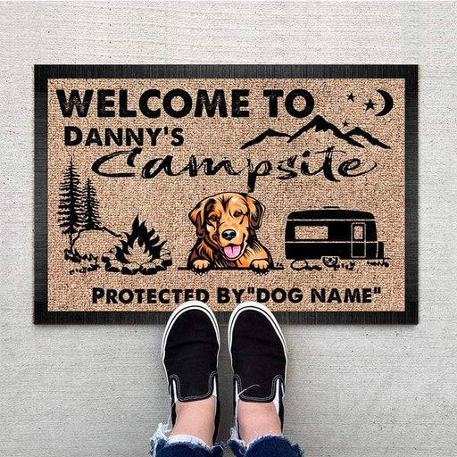 Gosszy Welcome To Our Campsite Protected Doormat, Camping Gift, Dog Lover Gift Doormat 15x24in-40x60cm