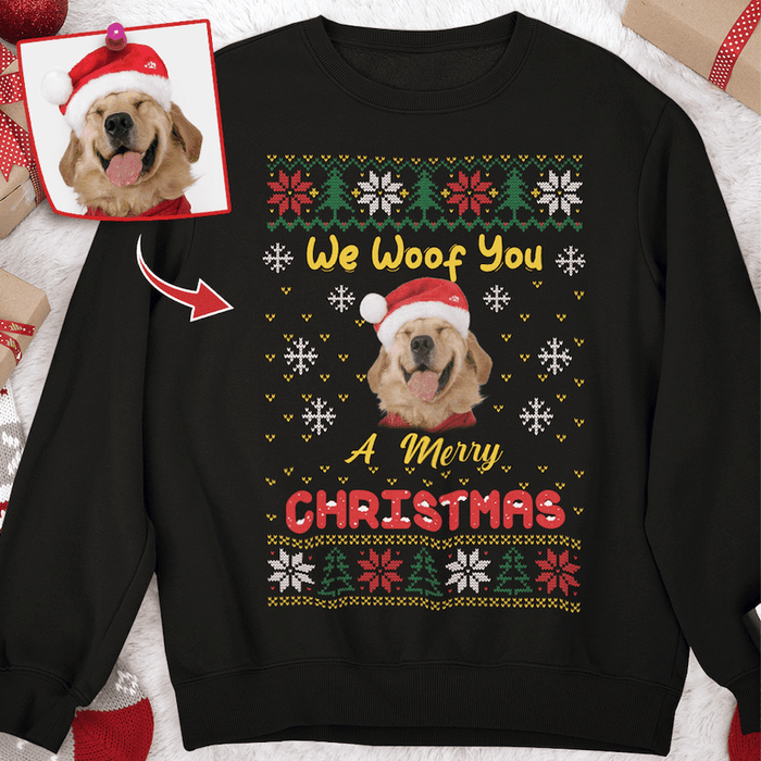 We Woof You A Merry Christmas Custom Photo T-shirt, Dog Love Gift, Upload Pet Christmas sweatshirt