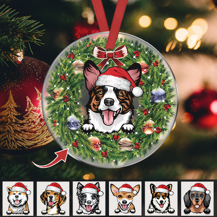 Wreath Christmas Transperant Dog Hanging Ornament, Upload Photo/Custom Clipart