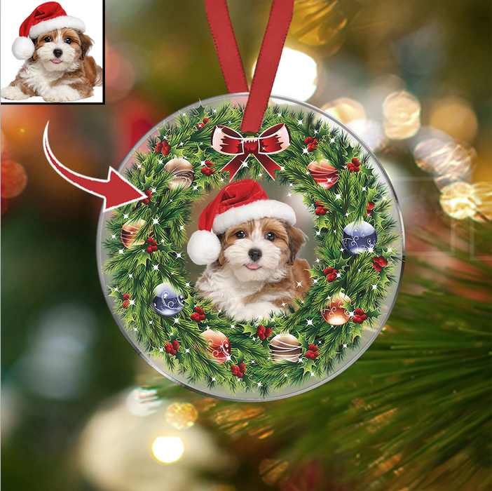 Wreath Christmas Transperant Dog Hanging Ornament, Upload Photo/Custom Clipart