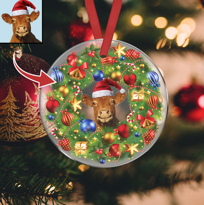 Wreath Christmas Transperant Dog Hanging Ornament, Upload Photo/Custom Clipart