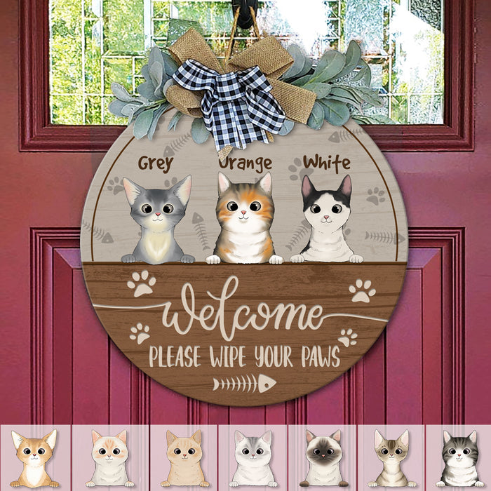 Welcome Please Wipe Your Paws Cat Wooden Door Sign With Wreath, Cat Lover Gift, Cat Door Hanger