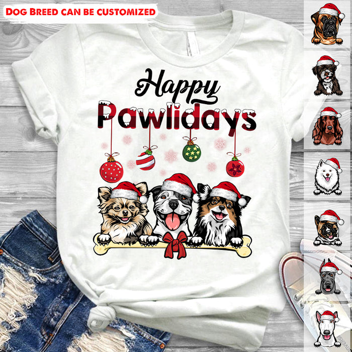 Happy Pawlidays Dog T-shirt, Personalized Dog Lover Gift, Christmas Gift