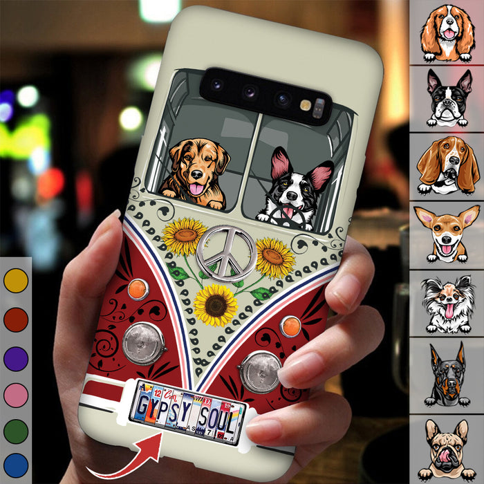 License Plate Hippie Vintage Van Dog Phone Case, Dog Lover Gift