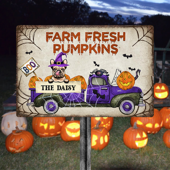 Farm Fresh Pumpkins Dog Metal Sign, Farmer Gift, Dog Lover Gift, Personalized Custom Halloween Gift