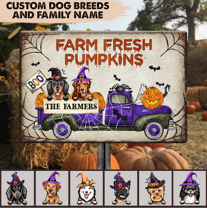 Farm Fresh Pumpkins Dog Metal Sign, Farmer Gift, Dog Lover Gift, Personalized Custom Halloween Gift