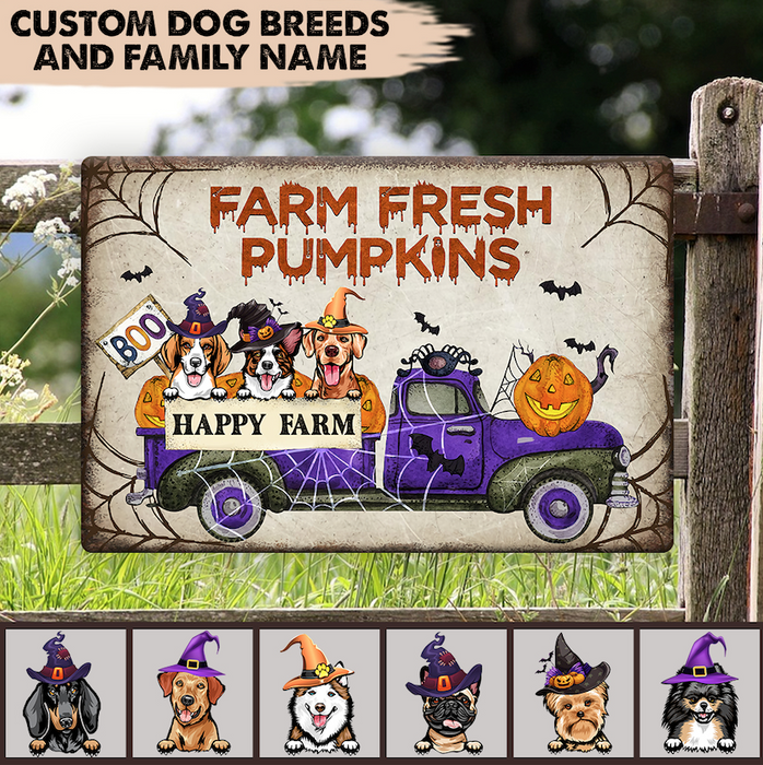 Farm Fresh Pumpkins Dog Metal Sign, Farmer Gift, Dog Lover Gift, Personalized Custom Halloween Gift